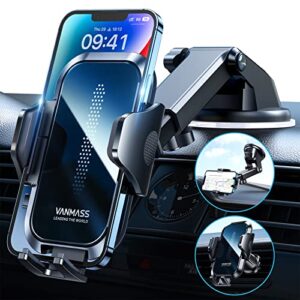 vanmass 2023 latest upgraded car phone holder mount, [super suction & stable] phone mount for car dashboard/vent/windshield, car phone holder for iphone 14/13/12/pro/max & truck