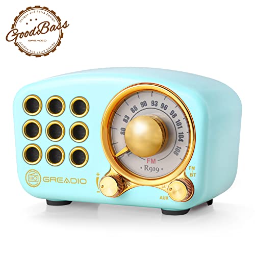 Retro Bluetooth Speaker, Vintage Radio-Greadio FM Radio with Old Fashioned Classic Style, Strong Bass Enhancement, Loud Volume, Bluetooth 5.0 Wireless Connection, TF Card and MP3 Player (Blue)