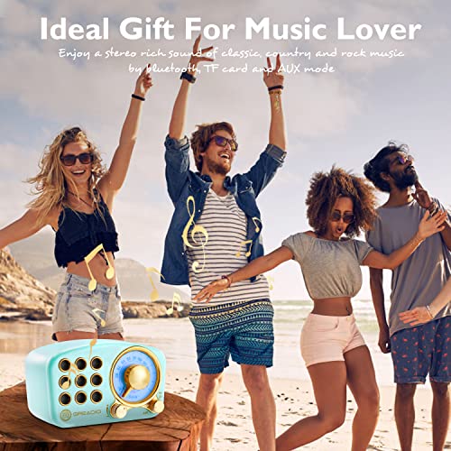 Retro Bluetooth Speaker, Vintage Radio-Greadio FM Radio with Old Fashioned Classic Style, Strong Bass Enhancement, Loud Volume, Bluetooth 5.0 Wireless Connection, TF Card and MP3 Player (Blue)