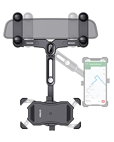 Lonbor Phone Mount for Car【Big Rear Mirrors Friendly】 Rear View Mirror Phone Holder,【2023 Upgraded 4 Clip More Stable】 360 Rotatable and Retractable Car Phone Holder Fit All Mobiles & Vehicles