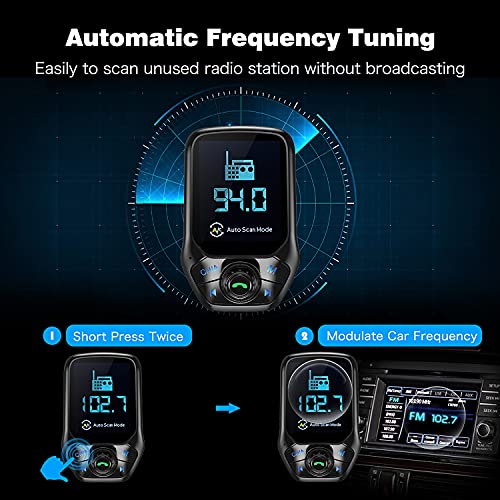 BT5.0 FM Transmitter for Car, Auto Scan B-Tooth Car Adapter MP3 Player FM Transmitter Receiver for Car with 1.8" Color Screen, QC 3.0, EQ Modes, Aux, Hands-Free Calls