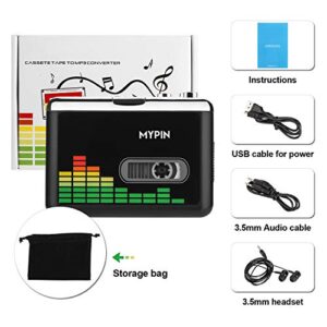 USB Cassette to MP3 Converter, Portable Walkman Cassette Audio Music Player Tape-to-MP3 Converter with Earphones, Volume Control, No PC Required (Black) …