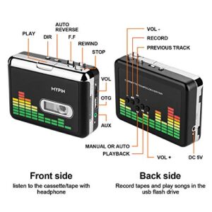 USB Cassette to MP3 Converter, Portable Walkman Cassette Audio Music Player Tape-to-MP3 Converter with Earphones, Volume Control, No PC Required (Black) …