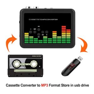 USB Cassette to MP3 Converter, Portable Walkman Cassette Audio Music Player Tape-to-MP3 Converter with Earphones, Volume Control, No PC Required (Black) …