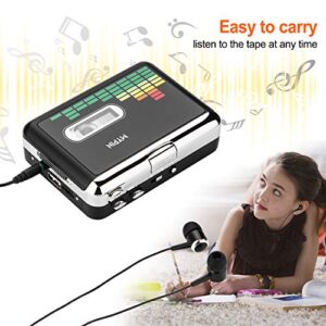 USB Cassette to MP3 Converter, Portable Walkman Cassette Audio Music Player Tape-to-MP3 Converter with Earphones, Volume Control, No PC Required (Black) …