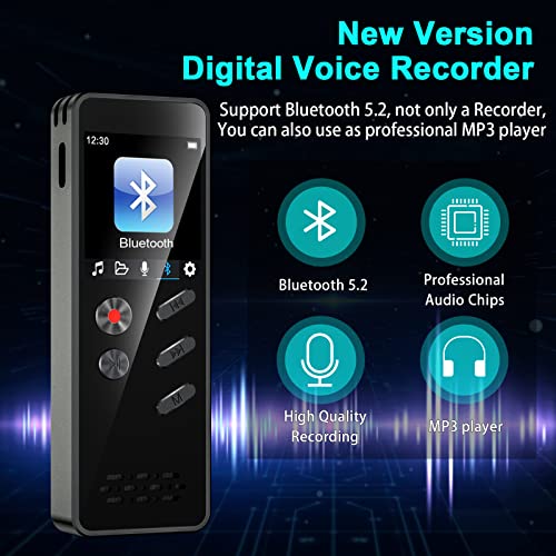 AiMoonsa 64GB Digital Voice Recorder, Voice Recorder with Playback Bluetooth 1000mAh Battery Speaker Audio Recorder for lectures Meetings Interviews Voice Activated Recorder MP3 Player with Bluetooth