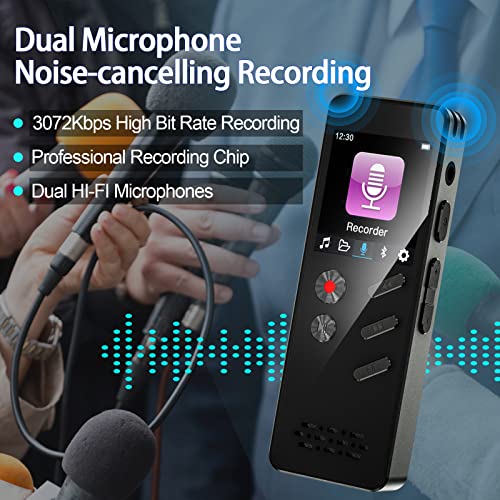 AiMoonsa 64GB Digital Voice Recorder, Voice Recorder with Playback Bluetooth 1000mAh Battery Speaker Audio Recorder for lectures Meetings Interviews Voice Activated Recorder MP3 Player with Bluetooth