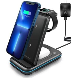 wireless charging station, mstjry 3 in 1 wireless charger stand portable designed for apple products multiple devices iphone iwatch s7 se s6 s5 s4 s3 s2 airpods ul certified power adapter included