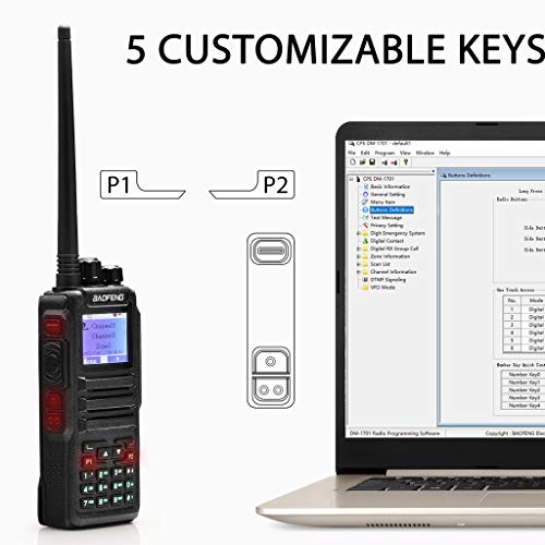 Baofeng DM-1701 Dual Band Dual Time Slot DMR/Analog Two Way Radio, VHF/UHF 3,000 Channels Ham Amateur Radio w/Free Programming Cable, Charger and PTT Earpiece