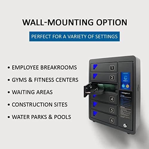 ChargeTech Cell Phone Charging Station Locker w/6 Digital Pin Activated Locking Bays - Lockers Include 1 Apple Lightning and 1 Type-C PD (Model: PPL6)