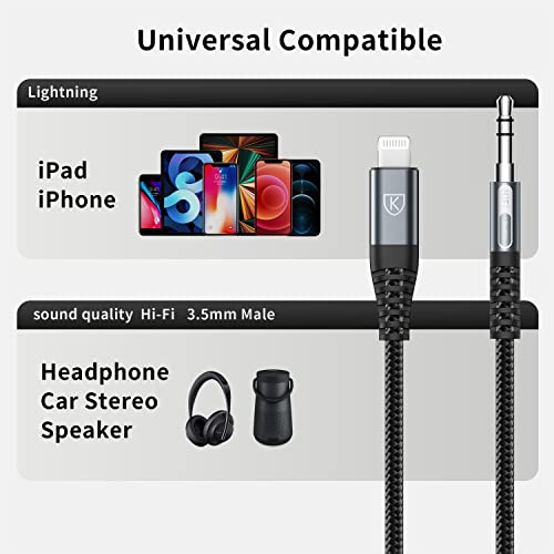 Lightning to 3.5mm iPhone AUX Cord 6FT [Apple MFi Certified] AUX to Lightning Cable Nylon Auxiliary Cord Compatible with iPhone 14 13 12 11 XS XR X 8 7 6 iPad iPod Car Stereo Headphone Speaker-Black