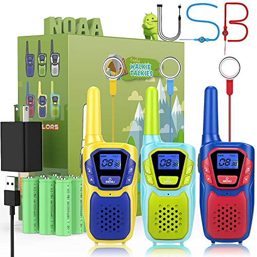 Walkie Talkies for Kids Adults Long Range Rechargeable 3 Pack, Drop Proof Walkie Talkies Toys Gifts for Girls Boys Age 3 5 6 8 9 12, USB Walkie Talkies for Outdoor Indoor Play Camping Birthday Party