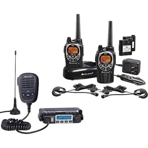 midland two-way radio – with external magnetic mount antenna & gxt1000 radio – long range walkie talkies (black/silver, pair pack)