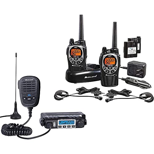 Midland Two-Way Radio - with External Magnetic Mount Antenna & GXT1000 Radio - Long Range Walkie Talkies (Black/Silver, Pair Pack)