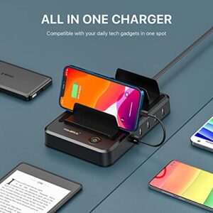 Charging Station for Multiple Devices 5 Ports with 6 Mixed Charging Cables Multi USB Charger Station Organizer for Cell Phones Tablets Tab Electronics Tech Gadget