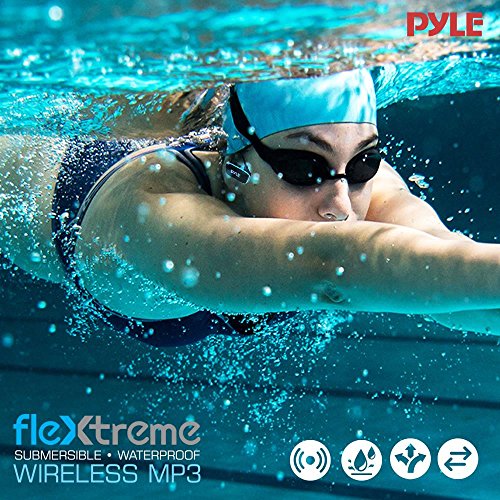 Pyle Upgraded Waterproof MP3 Player - V2 Flextreme Sports Wearable Headset Music Player 8GB Underwater Swimming Jogging Gym Earphones Rechargeable Flexible Headphones USB Connection9 -PSWP14BK