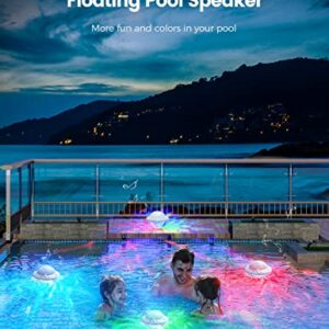 Floating Pool Speakers with Colorful LED Lights, IPX7 Waterproof Hot Tub Bluetooth Speaker, 10W Stereo Loud Sound, Built-in Mic, Portable Wireless Speakers for Shower Bathtub Outdoor Swim,Ideal Gifts