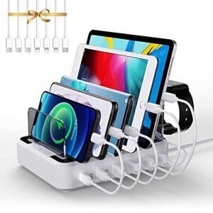 charging station – usb c charger station, 84w/12a charging station for multiple devices, upgraded qc3.0 & pd 6 ports charging dock,fast charging station for apple ios/android iphone ipad phone tablets