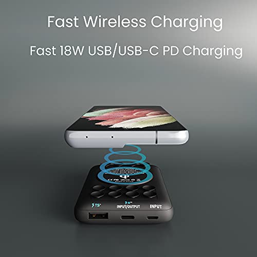 TECHSMARTER 10000mAh 18W USB-C PD Wireless Power Bank Portable Charger with Anti-Slip Suction Cups. Compatible with iPhone 15, 14, 13, 12, 11, SE, X, XR, XS, Samsung S23, S22, S21, S20, S10, S9