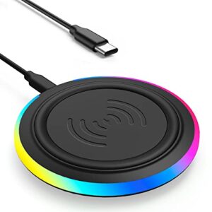 wireless charger pad, 15w max fast rgb wireless charging pad compatible iphone 14/14 plus/14 pro/14 pro max/13/13 mini/se 2022/12/11/x/8,samsung galaxy s22/s21/s20,airpods 3 2 pro(no ac adapter) black