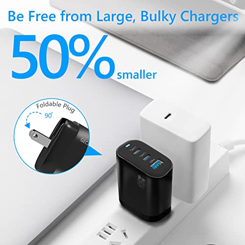 65W Wall Charger, Geceninov GaN Charger, Latest GaN III Chip, 3-Port USB C Charger with 5ft USB-C Cable for MacBook Pro/Air, iPad Pro/Air, iPhone 14/13/12 Mini/Pro/Max, S22/S21/S20, Pixel 6/5 and more