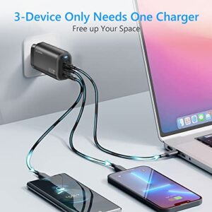 65W Wall Charger, Geceninov GaN Charger, Latest GaN III Chip, 3-Port USB C Charger with 5ft USB-C Cable for MacBook Pro/Air, iPad Pro/Air, iPhone 14/13/12 Mini/Pro/Max, S22/S21/S20, Pixel 6/5 and more