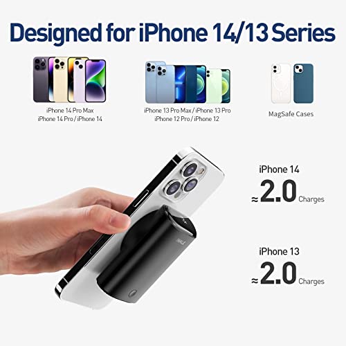 iWALK Magnetic Portable Charger, Small 9000mAh Wireless Power Bank with 18W USB-C Fast Charging Battery Pack Compatible with iPhone 14/14 Pro Max/ 13/13 Pro/13 Pro Max /12/12 Pro Max,Black