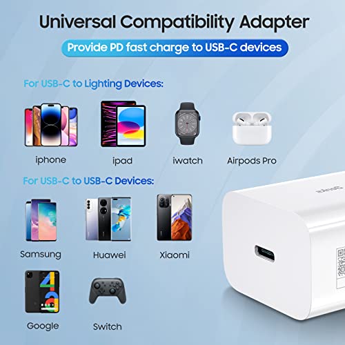 BENKS for iPhone 14 Fast Charging, 20W USB C Wall Charger TÜV Certified, USB-C Fast Wall Charger Compatible with iPhone 14/14 Plus/14 Pro/14 Pro Max, PD Block Adapter for iPad iPhone 13/12 Series