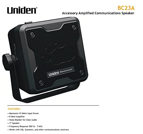 Uniden (BC23A) Bearcat 15-Watt Amplified External Communications Speaker. Durable Rugged Design, Perfect for Amplifying Uniden Scanners, CB Radios, and Other Communications Receivers. , Black