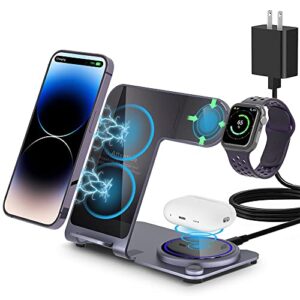 wireless charger, aluminum alloy 3 in 1 wireless charging station for apple iphone/iwatch/airpods,iphone 14,13,12,11 (pro, promax)/xs/xr/xs/x/8(plus),iwatch8/7/6/se/5/4/3/2,airpods 3/2/pro