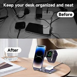 Wireless Charger, Aluminum Alloy 3 in 1 Wireless Charging Station for Apple iPhone/iWatch/Airpods,iPhone 14,13,12,11 (Pro, ProMax)/XS/XR/XS/X/8(Plus),iWatch8/7/6/SE/5/4/3/2,AirPods 3/2/pro