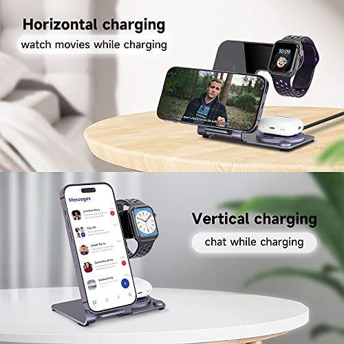 Wireless Charger, Aluminum Alloy 3 in 1 Wireless Charging Station for Apple iPhone/iWatch/Airpods,iPhone 14,13,12,11 (Pro, ProMax)/XS/XR/XS/X/8(Plus),iWatch8/7/6/SE/5/4/3/2,AirPods 3/2/pro