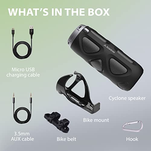 Avantree Cyclone - Portable Bluetooth Bike Speaker with Bicycle Mount, SD Card Slot, 10W Bass-Enhanced Audio, and Splashproof/Shockproof/Dustproof Build, Perfect for Bikes & Scooters