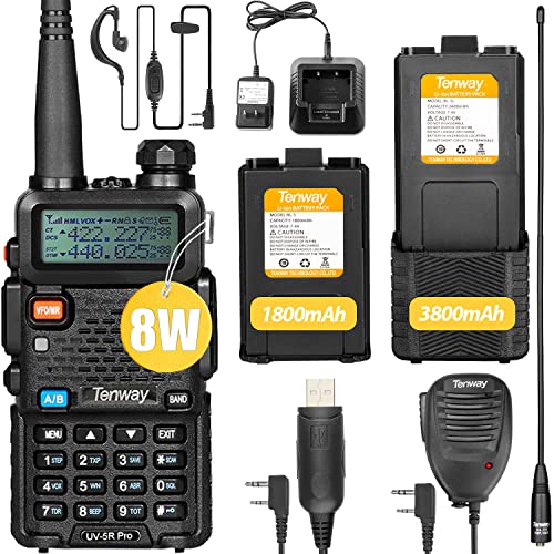 Ham Radio Walkie Talkie UV-5R Pro Dual Band Two Way Radio with one More 3800mAh Battery and Handheld Speaker Mic and Antenna and USB Programming Cable