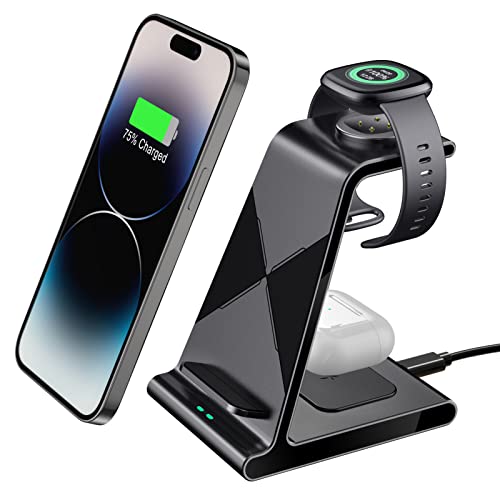 3 in 1 Charging Station for Fitbit Versa 3 Fitbit Sense, Charger Wireless Compatible with iPhone 14/14 Pro Max/13/12/11, for Samsung Galaxy S22 S21 Note20, for AirPods Pro/3, Galaxy Buds 2/Pro