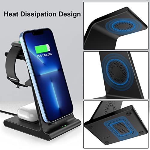 3 in 1 Charging Station for Fitbit Versa 3 Fitbit Sense, Charger Wireless Compatible with iPhone 14/14 Pro Max/13/12/11, for Samsung Galaxy S22 S21 Note20, for AirPods Pro/3, Galaxy Buds 2/Pro