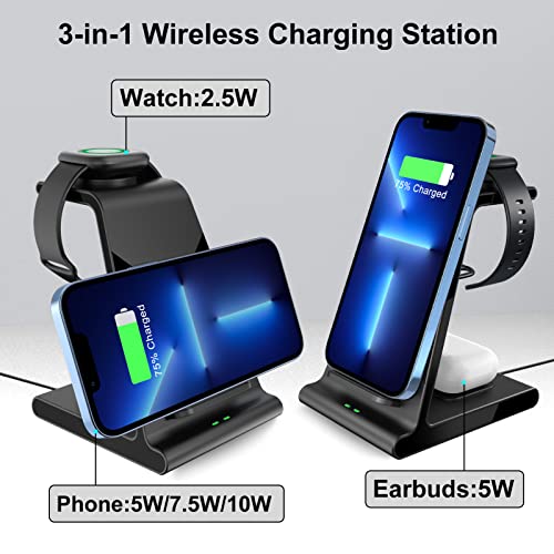 3 in 1 Charging Station for Fitbit Versa 3 Fitbit Sense, Charger Wireless Compatible with iPhone 14/14 Pro Max/13/12/11, for Samsung Galaxy S22 S21 Note20, for AirPods Pro/3, Galaxy Buds 2/Pro