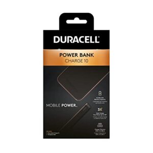 duracell charge 10 portable charger | 10,000mah power bank | fast charging battery pack for iphone, ipad, android & more | tsa carry-on compliant power bank | usb-c, usb-a | recharges devices up to 3x