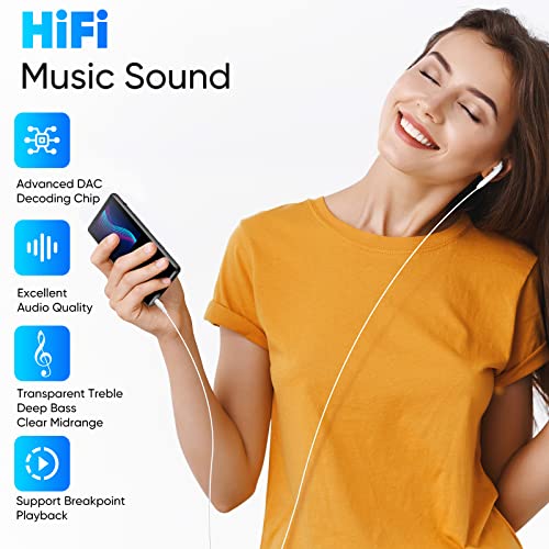 64GB Mp3 Player with Bluetooth 5.2 Lossless Sound - EVIDA 25 Hours Bluetooth Music Player Portable Mp3 Long Battery Life