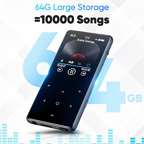 64GB Mp3 Player with Bluetooth 5.2 Lossless Sound - EVIDA 25 Hours Bluetooth Music Player Portable Mp3 Long Battery Life