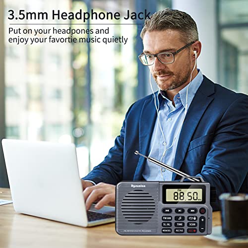 Portable AM/FM Radio, Small Pocket Radio with Bluetooth, Bass Speaker, Support Micro SD Card and Record, Long Battery Life, Alarm and Sleep Function