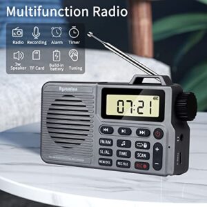 Portable AM/FM Radio, Small Pocket Radio with Bluetooth, Bass Speaker, Support Micro SD Card and Record, Long Battery Life, Alarm and Sleep Function