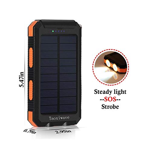 Solar Charger Power Bank 20000mAh Waterproof Portable External Backup Battery Charger Built-in Dual USB/Flashlight and Compass for All Cell Phone and Electronic Devices(Black & Orange)