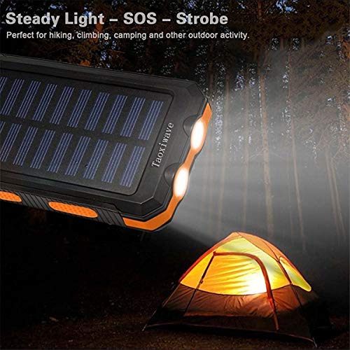 Solar Charger Power Bank 20000mAh Waterproof Portable External Backup Battery Charger Built-in Dual USB/Flashlight and Compass for All Cell Phone and Electronic Devices(Black & Orange)