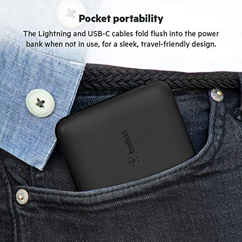 Belkin BoostCharge Plus 10k mAh Power Bank with Integrated Lightning Cable & USB C Cable - iPhone Charger - Battery Pack Portable Charger - iPhone 14 Pro Max, iPhone 14, iPhone 13, iPhone 12 - Black