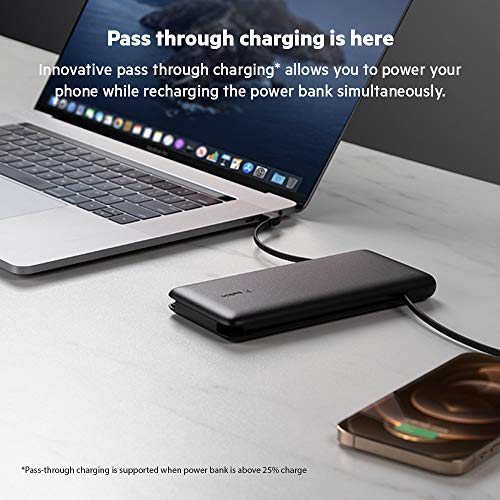 Belkin BoostCharge Plus 10k mAh Power Bank with Integrated Lightning Cable & USB C Cable - iPhone Charger - Battery Pack Portable Charger - iPhone 14 Pro Max, iPhone 14, iPhone 13, iPhone 12 - Black