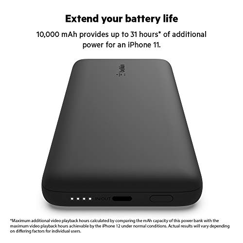 Belkin BoostCharge Plus 10k mAh Power Bank with Integrated Lightning Cable & USB C Cable - iPhone Charger - Battery Pack Portable Charger - iPhone 14 Pro Max, iPhone 14, iPhone 13, iPhone 12 - Black