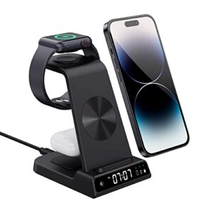 charging station for apple,wireless charger 4 in 1 with digital clock, wireless charging station for iphone 14/13/12/11/x series, for apple watch ultra/series 8/7/6/5, air pods pro 2/3/pro