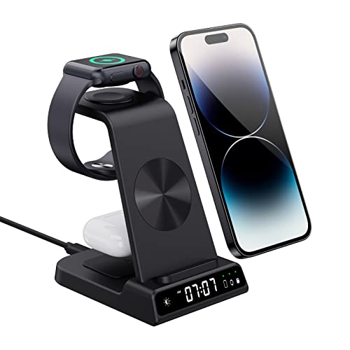 Charging Station for Apple,Wireless Charger 4 in 1 with Digital Clock, Wireless Charging Station for iPhone 14/13/12/11/X Series, for Apple Watch Ultra/Series 8/7/6/5, Air Pods Pro 2/3/Pro