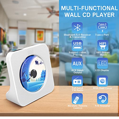 CD Player Desktop CD Player with Speakers CD Players for Home Bluetooth 5.0 with Remote Control KOVCDVI with Dust Cover Display FM Radio Timer USB AUX Headphone Port